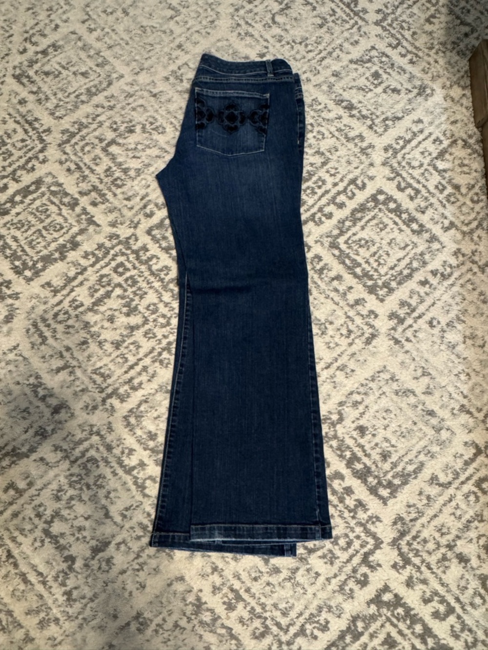 Dark Blue Women's Bootcut Jeans - Embroidered Back Pocket